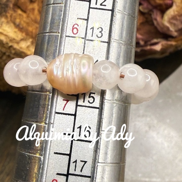 Freshwater pearl pink quartz gem Ring - Picture 1 of 2